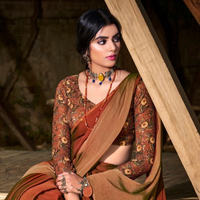 Sari en Chiffon pour Soirée, Blouse de Créateur, Style Indien Traditionnel, Tendance Décontractée, Tissu Fleuri, Couleurs Magnifiques