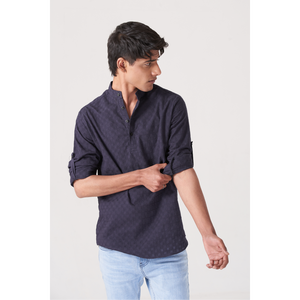 Chemise violette à boutons mandarin pour homme - Product Image 6