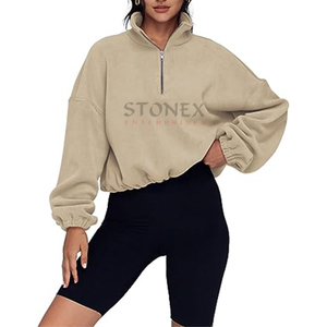 Meilleure vente de haute qualité à la mode décontracté hiver sweat quart fermeture éclair goutte épaule et conception surdimensionnée avec doublure - Product Image 1