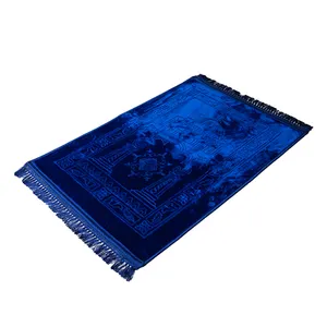 批发高品质便携式祈祷地毯口袋垫伊斯兰祈祷垫蓝色染色压花定制垫