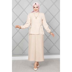 Conjunto de 2 Piezas de Hiyab con Cinturón Lateral Color Crema - Product Image 2