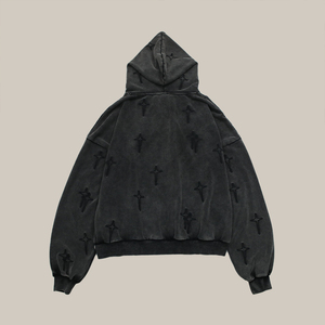 Sweat à capuche vintage de haute qualité 100% coton lavé à l'acide sweat à capuche lourd Streetwear 460g pull en détresse grande taille sweats à capuche - Product Image 2