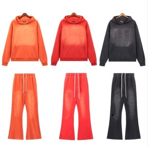 Ensemble pantalon de survêtement évasé et sweat à capuche jogging vintage avec logo personnalisé Streetwear survêtements lavés à l'acide - Product Image 2