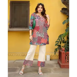 Ensemble Kurta court en coton multicolore pour femmes Motley Patch - Product Image 6