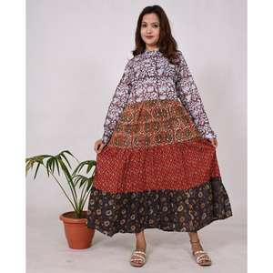 Boho coton Patchwork Maxi robe à la main Floral longue robe pour les femmes fête et été porter - Product Image 1