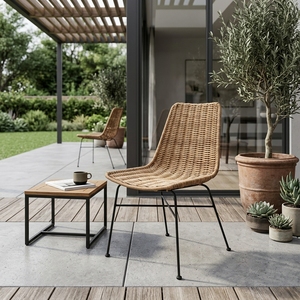 Silla de Comedor Moderna de Ratán Tejido con Miel Natural, Ecológica, Impermeable, para Exteriores y Patios - Product Image 4