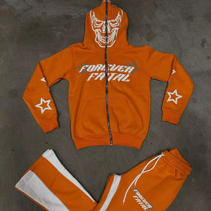 Logo personnalisé hommes survêtement survêtement unisexe survêtements ensemble Vintage pleine fermeture éclair à capuche lavage à l'acide survêtements survêtements - Product Image 1