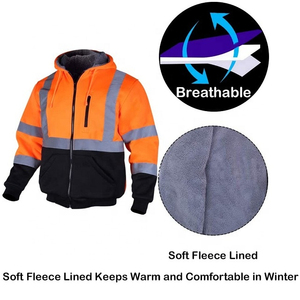 3 Winter Heavy Duty <b>Fleece</b> Sweatshirt with Construction Safety Hood High Visibility Customizable Logo - Product Image 5