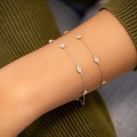 Bracelet classique en diamants, or blanc/jaune 14 carats, chaîne en forme de trèfle, bijoux fins pour femmes, clarté VVS, anniversaire