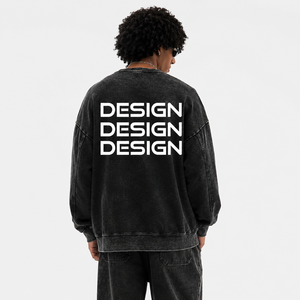 Hot Selling 350gsm 100% Cotton Unisex <b>Plus</b>-<b>Size</b> Solid Acid-Washed Vintage Oversized Crewneck Fleece <b>Sweater</b> Long Soft Sewn - Product Image 3