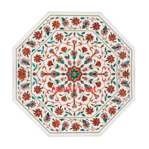 Mesa con incrustaciones de mármol indio y mármol blanco Diseño exclusivo y antiguo Acabado de forma octogonal y hermoso diseño superior - Product Image 1