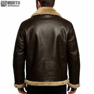 Nouvel arrivage de blouson bombardier de moto d'hiver en fourrure de cuir véritable de haute qualité pour hommes logo avant respirant - Product Image 2