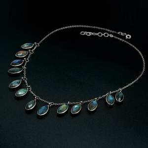 925 Sterling Silver Natural Labradorite Bezel Collier Bijoux en pierres précieuses à facettes avec pendentifs à la mode Charms pour femmes filles - Product Image 3