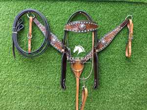 Juego de Brida para Caballo de Primera Calidad |   Brida Ecuestre de Cuero Genuino |   Cabestro y riendas ajustables |    Conjunto de Equipo Ecuestre Occidental - Product Image 2