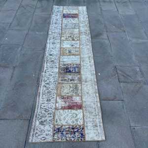 Tapis turc, tapis de couloir vintage 2,1x8 pieds, tapis bleu et blanc style sud-ouest - Product Image 1