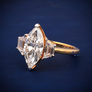 Anillo de diamante solitario de compromiso de plata de ley 2,90 de diamante Moissanite de corte Marquesa de 925 CT de moda personalizado para mujer - Product Image 2