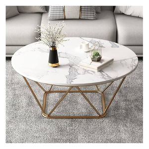 Meubles de salon blancs ronds au design élégant et élégant Table basse moderne luxe pieds dorés dessus en marbre design en acier inoxydable - Product Image 5
