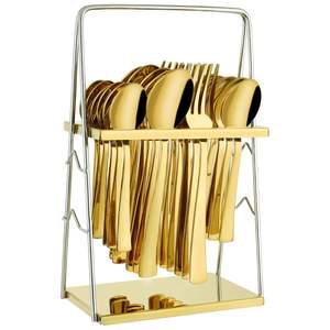 Ensemble de couverts dorés modernes en acier inoxydable de haute qualité offrant un attrait gastronomique raffiné - Product Image 1