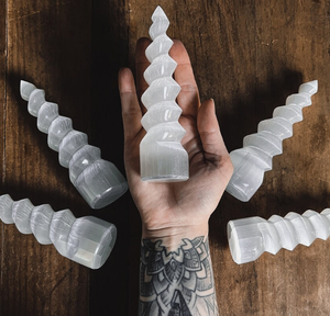 <b>Selenite</b> Spiral <b>Wand</b> With Double Point | <b>Selenite</b> Spiral <b>Wands</b> | Massage <b>Wand</b> for Healing Point Obelisk - Product Image 1
