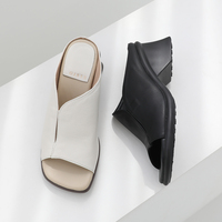 [JSHOE] Mules pour femmes en cuir d'agneau véritable fait main, bout carré, talon de 6,5 cm, chaussures décontractées confortables