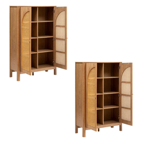 Armario Minimalista con Puertas de Ratán Natural Curvado y Amplios Estantes de Almacenamiento, Ideal para Salas de Estar y Dormitorios - Product Image 2