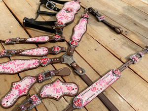 Impreso I Love You Inlay con Love Coaches Argentina Cuero de vaca Western Headstall Equitación Western Personalizar Headstall - Product Image 4