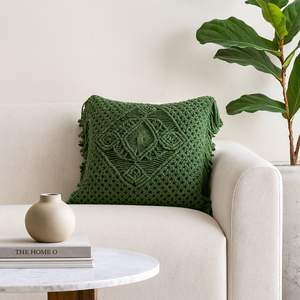 ปลอกหมอนตกแต่งลายดอกไม้เทอร์ควอยส์สไตล์วินเทจขนาด45X45ซม. ปลอกหมอนผ้าฝ้ายถักลายใบไม้แบบพกพาลายดอกไม้ - Product Image 1