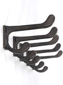 Antique Black Heavy-Duty Double <b>Wall</b> Cast Iron <b>Hooks</b> Vintage Coat and Hat Rails <b>Wall</b>-Mounted for Mudroom <b>Keys</b> - Product Image 4