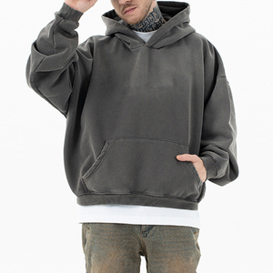Vente en gros de sweats à capuche d'hiver personnalisés, vintage, délavés à l'acide, unis, en molleton épais polyester/nylon, coupe oversize, effet délavé à la pierre - Product Image 6