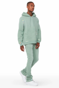 2023 Custom Men's Plus Size Thermal Flared Jogger Set <b>Slim</b> Fit Streetwear Stacked Vintage Two-Piece Breathable Plus Size - Product Image 2