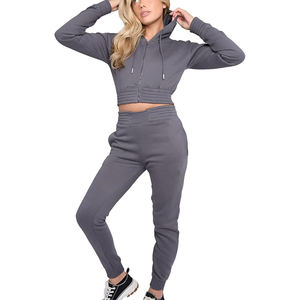 Women Tracksuit Set Blue <b>Cropped</b> Hoodie <b>Jogger</b> Pants Casual Athletic Sportswear Trackstar OEM Private Label - Product Image 1