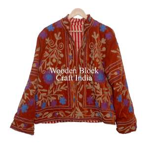 Veste décontractée régulière en coton doublé de velours doux et respirant, brodée à la main, à fleurs, pour l'hiver et l'automne - Product Image 6