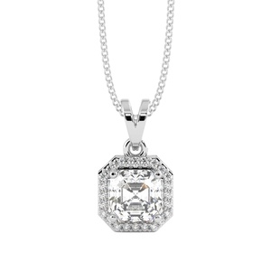 Pendentif Halo en diamant taillé Asscher glacé VS Clarity DEF Couleur en or blanc 18 carats pour femmes Bijoux du fabricant - Product Image 2