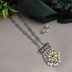 Meilleures ventes Aadrika Ensemble long collier oxydé et boucles d'oreilles à tige Forme géométrique de haute qualité directement du fournisseur indien - Product Image 3