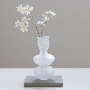 Vasi con <span class=keywords><strong>piedistallo</strong></span> in vetro sodalite trasparente satinato, soffiati a bocca, stile vintage Bixuan, con bordo ondulato, ciotola compote, porta fiori - Product Image 4