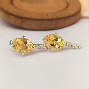 ต่างหูพลอยซิทรินวินเทจ 925 เงินสเตอร์ลิง พลอยประจำเดือนพฤศจิกายน เครื่องประดับหรูหรา ของขวัญสำหรับผู้หญิงและเด็กผู้หญิง - Product Image 4