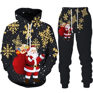 Conjunto de Chándal con Estampado 3D de Papá Noel, Sudadera con Capucha y Pantalones para Hombre y Mujer, Ropa Informal Holgada de Moda para Fiestas Navideñas en Pareja - Product Image 6
