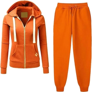 EN STOCK STYLE UNI 220GSM FEMMES 2 PIÈCES TENUE SWEATSUIT POLYESTER HOODIE SWEATSHIRT ET JOGGER PANTALONS DE SURVÊTEMENT ENSEMBLES 2024 - Product Image 2