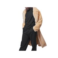 Veste longue en polaire pour homme, manteau Teddy oversize, col rabattu, couleur unie, vêtement d'hiver décontracté, doublure en soie épaisse, tissu peigné