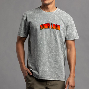 2025 personnalisé Vintage gris lavé hommes T-shirts surdimensionné et coupe régulière Streetwear Logo impression 100% coton gris unisexe t-shirt - Product Image 1