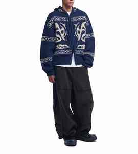 Sweat à capuche zippé personnalisé pour homme, en tricot jacquard épais, surdimensionné, 100% coton, pour homme - Product Image 2