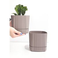 Grosir desain baru 2 buah Pot bunga plastik dekoratif besar Set Pot bunga meja Pot bunga dengan waduk 1.3 Lt