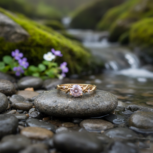 Anillo de morganita de Plata de Ley 925 diseño bohemio clásico con CZ blanco chapado en oro para regalo de aniversario de cumpleaños - Product Image 2