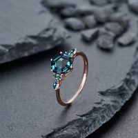 Bague de fiançailles et de mariage hexagonale en Alexandrite, en argent sterling 925 plaqué or 14 carats et or rose, bijou classique en pierre précieuse pour fête