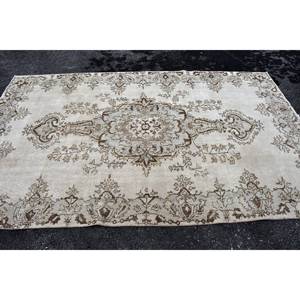 Classic Beige Brown 5.7 X 9.4 ft Wool <b>Rug</b> Turkish Patchwork Design for Entryway Living Room <b>Bedroom</b> Latex Rectangular Hallway - Product Image 4