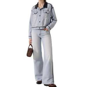 ชุดเสื้อแจ็กเก็ตผ้าฝ้าย100% ระบายอากาศเปิดไหล่สำหรับผู้หญิงชุดกางเกงยีนส์สำหรับฤดูใบไม้ผลิฤดูใบไม้ร่วงฤดูร้อนงานตามสั่ง - Product Image 1