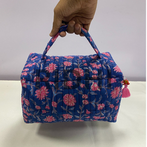 Sac matelassé écologique grand format avec fermeture éclair, bleu, imprimé artisanal, pour usage quotidien, courses, épicerie, voyage - Product Image 5
