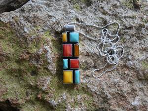 Colgante de mosaico hecho a mano, collar de plata de ley con múltiples piedras preciosas con cadena de 18 pulgadas, regalo para ella - Product Image 2