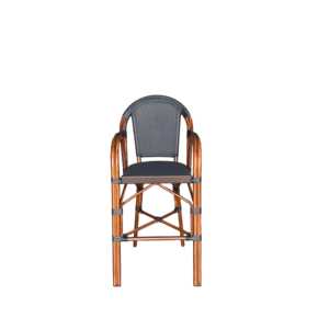 Tabouret de jardin tissé noir et blanc avec structure en faux bambou - Product Image 3