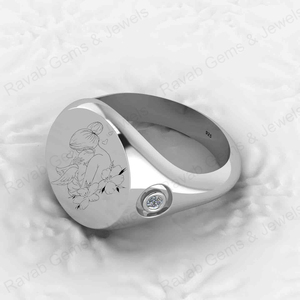 Nouvelle arrivée, bague signet en argent sterling 925 massif gravée avec CZ, mère tenant un bébé, bague pour homme, fabrication artisanale, mariage, personnalisable - Product Image 5